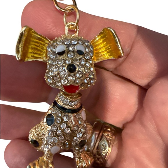 Other - Gold Rhinestone Dog Keychain Charm - Sparkling Gold Dog Accessory